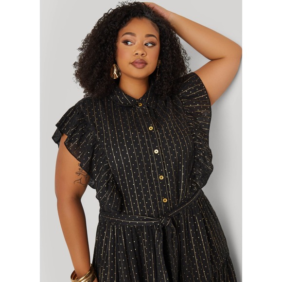 Ashley Stewart Metallic Print Midaxi Dress in Black/Gold - Size 18/20 - Picture 9 of 9